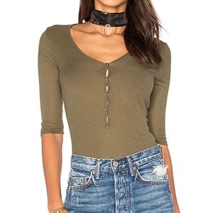 LA MADE: Olive Green Deep V Bodysuit